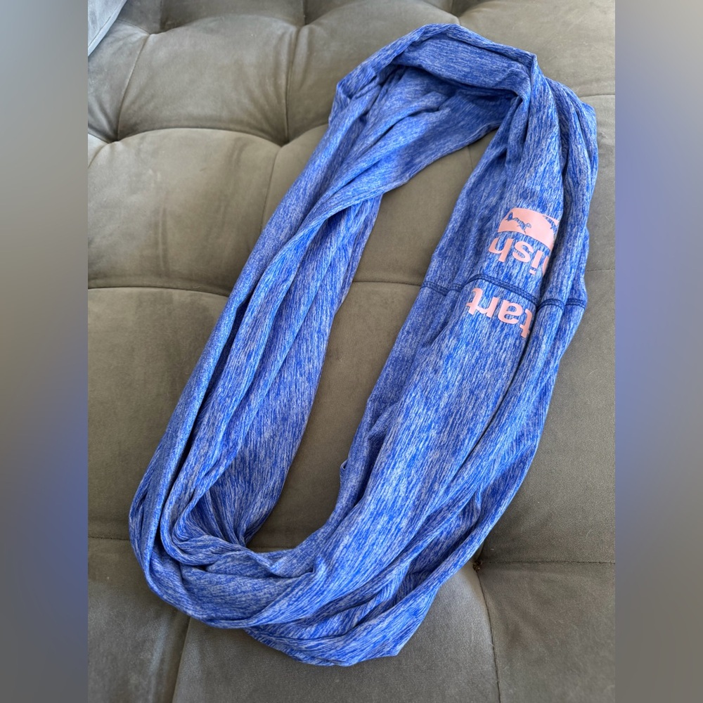 oiselle Blue Heathered Infinity Scarf with Pink Logo Accent